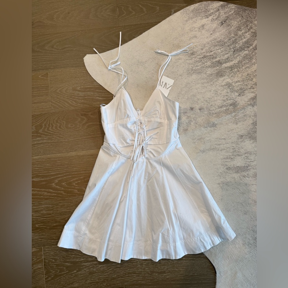 Zara White Lace-Up Mini Dress